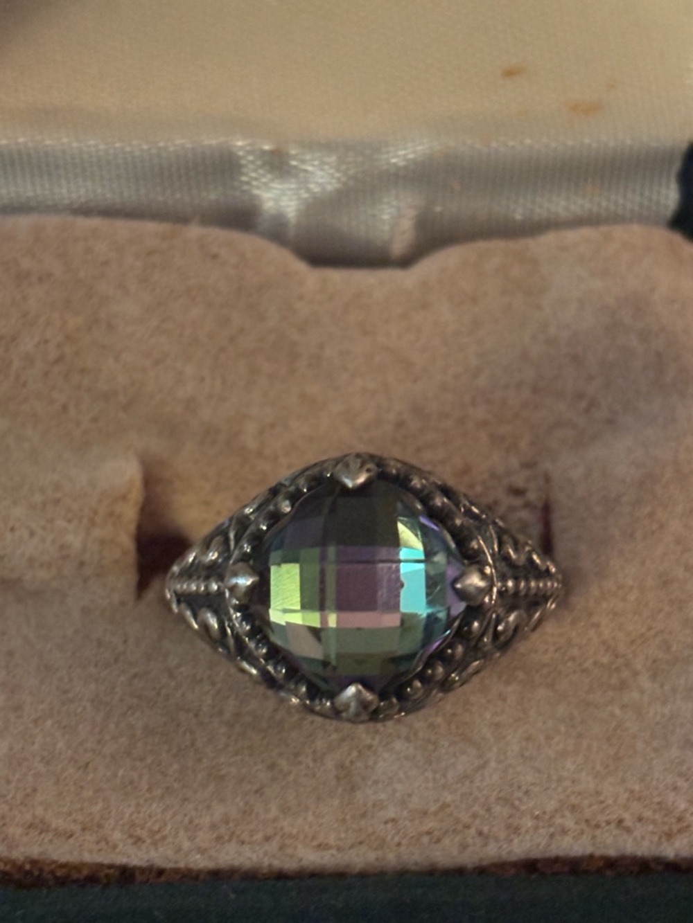 Gemvara Mystic Topaz Silver Filigree Cocktail Ring - Green Purple 10